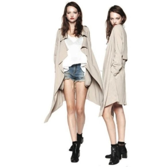 UNIF Flasher Asymmetrical Camel Draped Trench Coat - Picture 2 of 6